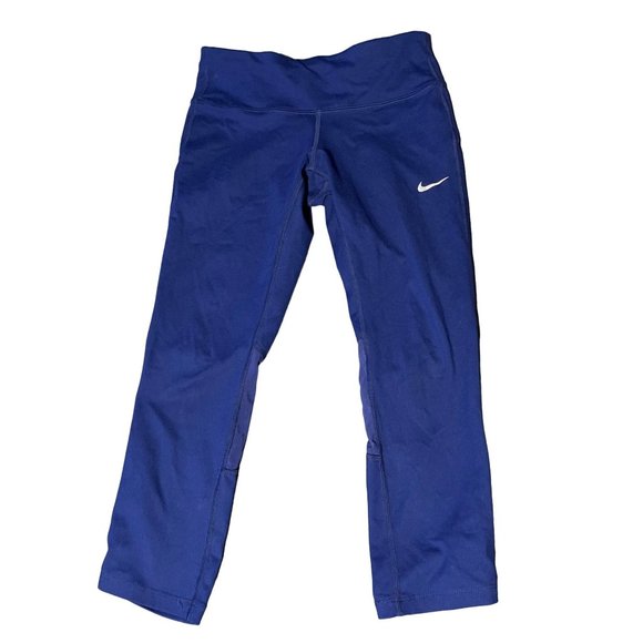 Nike Dri- Fit leggings size X Small royal blue cropped mesh patch Drawstring - Picture 1 of 8